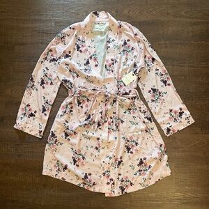 Ted Baker Women’s Satin Robe S/M Pink Floral Print Kimono Belted Dressing Gown